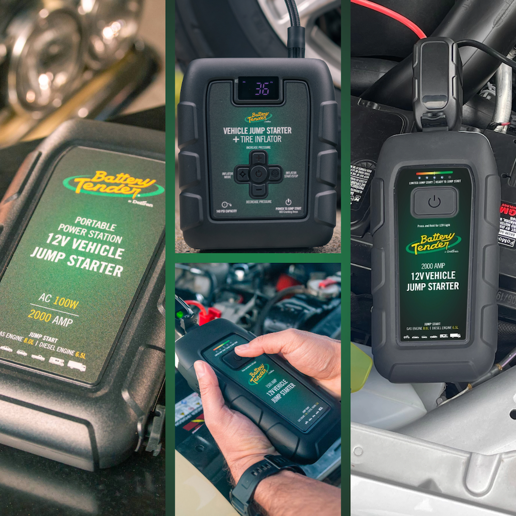 Various Battery Tender® jump starters in a collage.